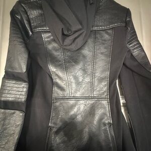 Black Faux Leather Hooded Jacket